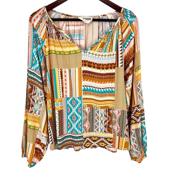 Anthropologie Tops - Anthropologie Savanna Jane Large Boho Blouse Shirt Top Boho Festival Tropical
